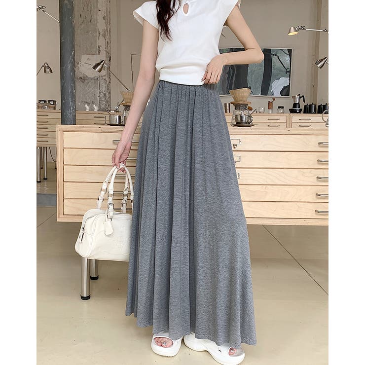 涼感フレアロングスカート 涼しい サラサラ テロテロ[品番