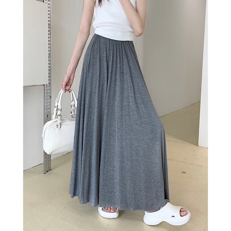 涼感フレアロングスカート 涼しい サラサラ テロテロ[品番