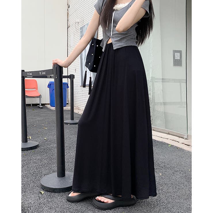 涼感フレアロングスカート 涼しい サラサラ テロテロ[品番