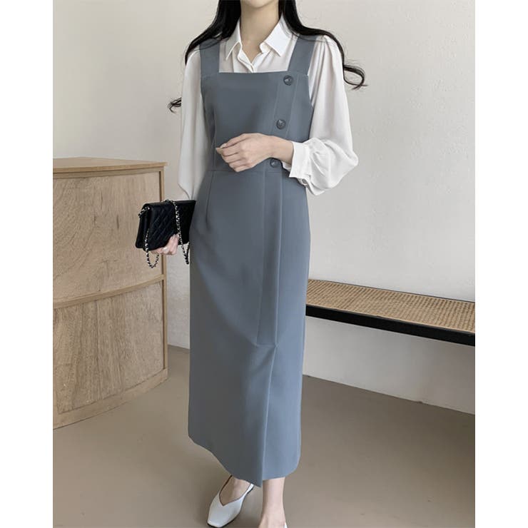 グレー | スクエアカラーサイドボタン ワンピース ワンピー | RAKUku