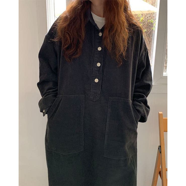 ブラック | ワンピース コーデュロイ オーバーシルエット | RAKUku