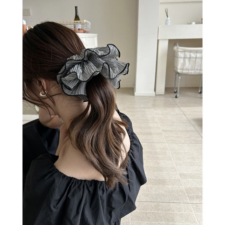 ブラックグレー | シュシュ 夏 ヘアゴム ヘアアクセサリー  ブラック シンプル | RAKUku