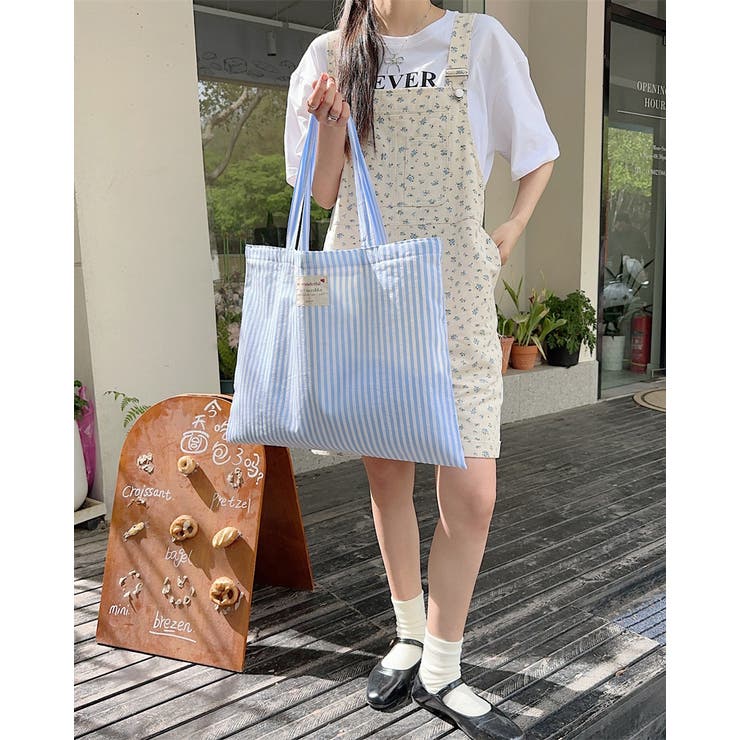 ブルー | 25ss ストライプトートバッグ サブバッグ かわいい 韓国系 パステル | RAKUku