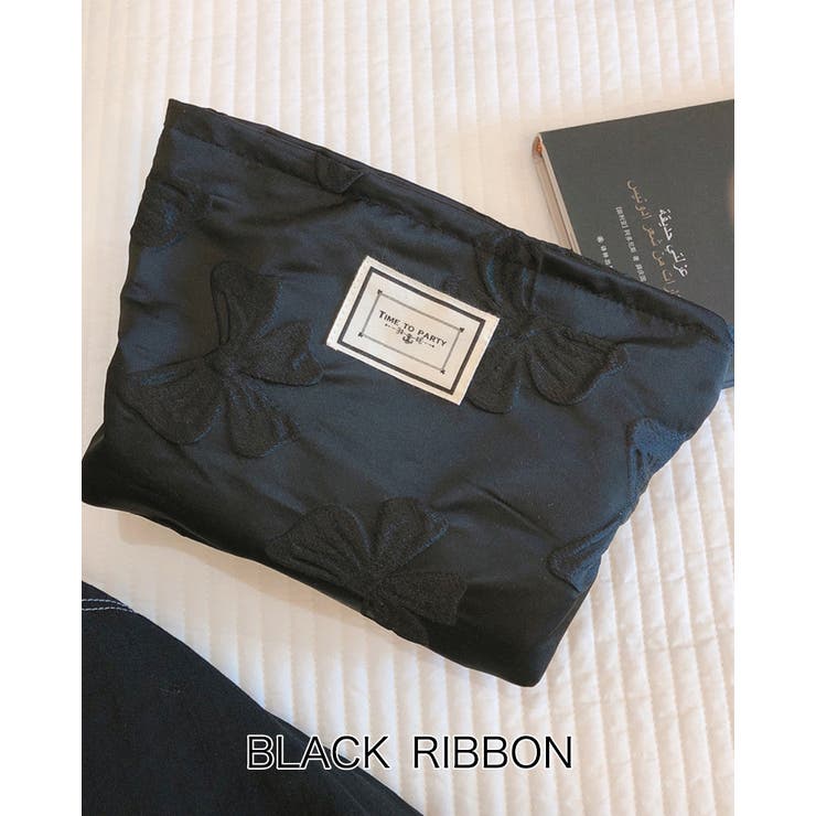 ブラックリボン | 花柄 リボン マルチポーチ | RAKUku