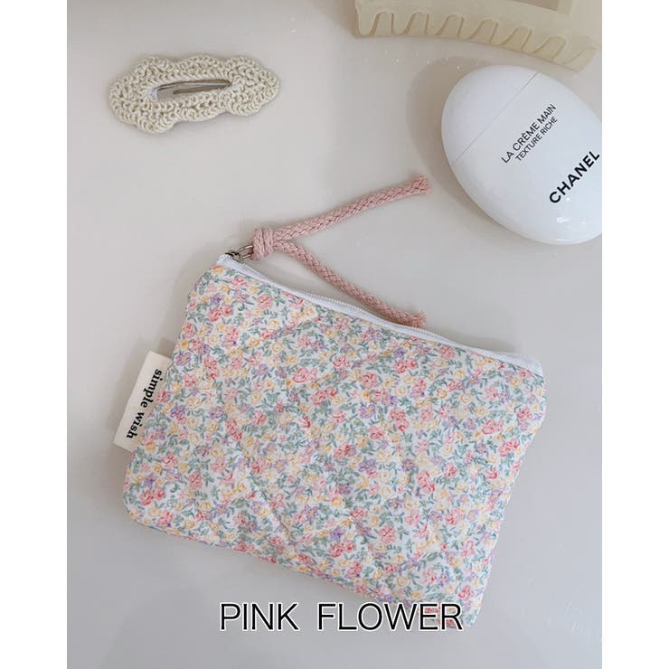 ピンクフラワー | フラワーマルチミニポーチ 化粧ポーチ メイクポーチ | RAKUku
