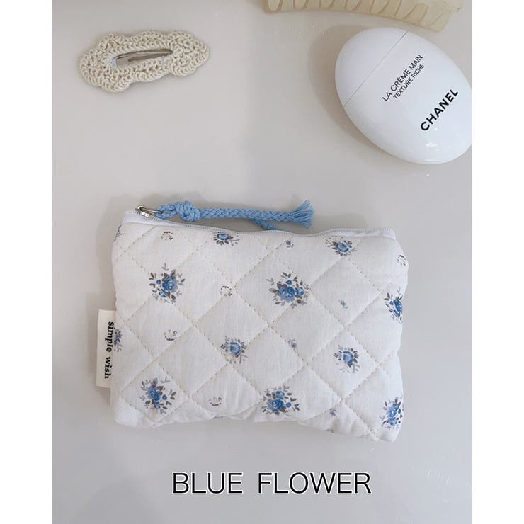 ブルーフラワー | フラワーマルチミニポーチ 化粧ポーチ メイクポーチ | RAKUku