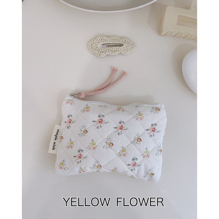 イエローフラワー | フラワーマルチミニポーチ 化粧ポーチ メイクポーチ | RAKUku
