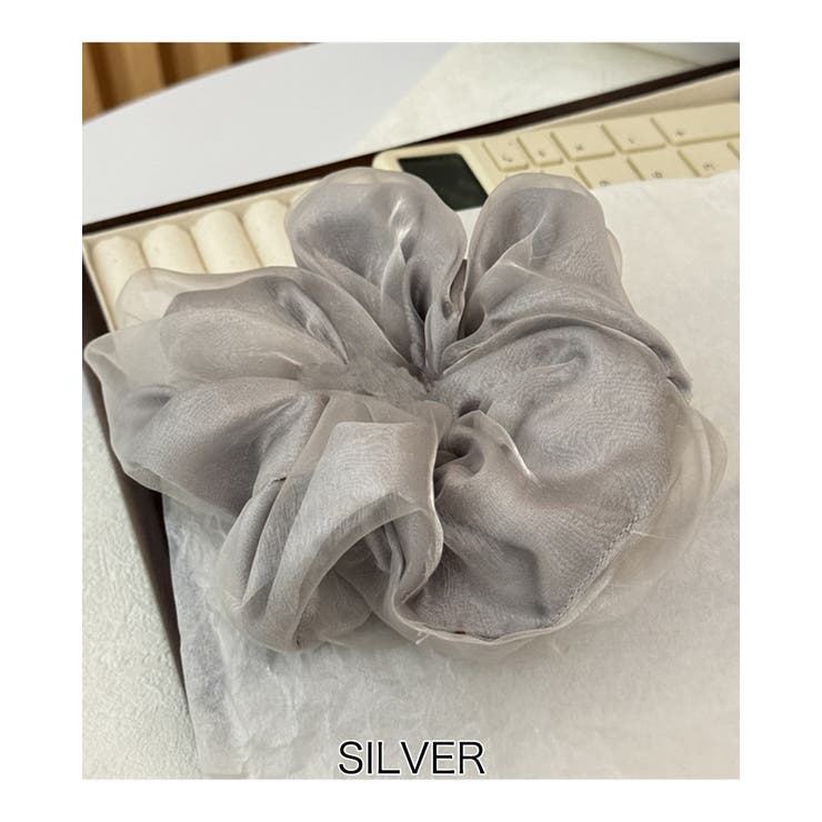 シルバー | シースルーレイヤードシュシュ 高級感 エレガント | RAKUku