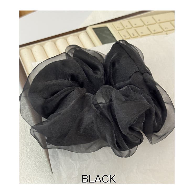 ブラック | シースルーレイヤードシュシュ 高級感 エレガント | RAKUku