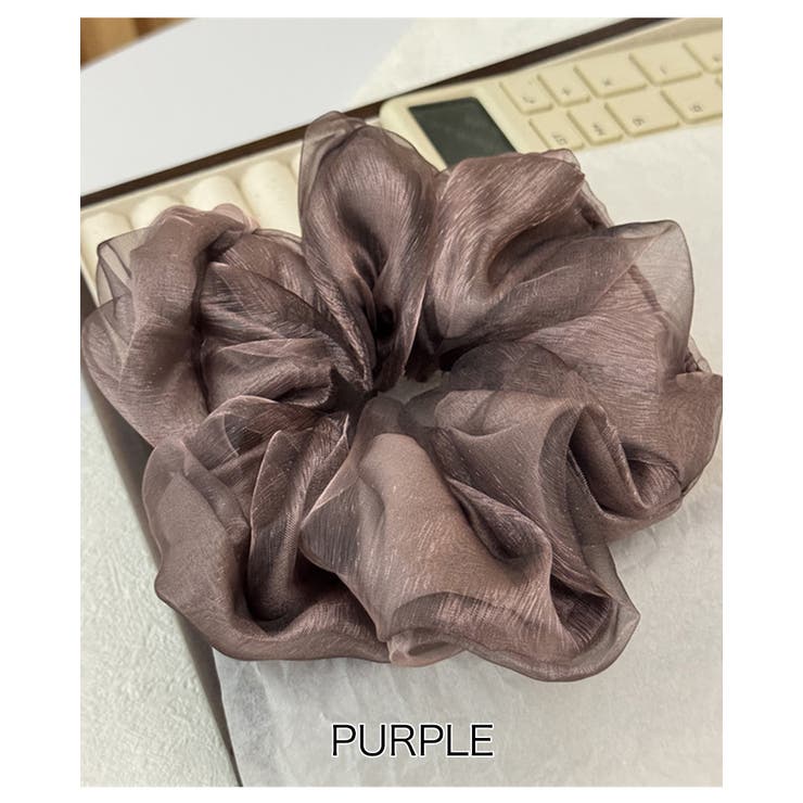 パープル | シースルーレイヤードシュシュ 高級感 エレガント | RAKUku