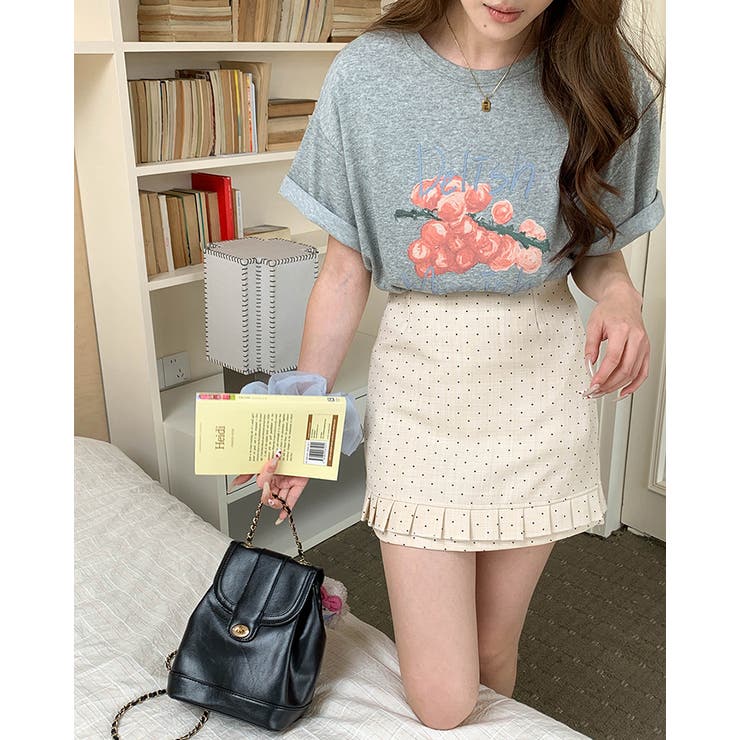 グレー | 【3color】ぶどうアートプリント オーバーサイズTシャツ 半袖 | RAKUku