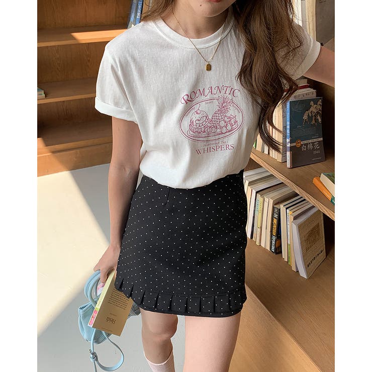 ホワイト | 【3color】ROMANTIC ロゴプリントTシャツ ガーリー フルーツ | RAKUku