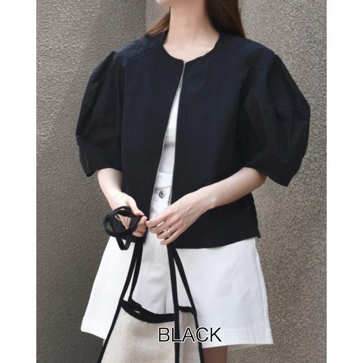 ブラック | 【2color】 バルーンスリーブ ノーカラーブルゾン | RAKUku