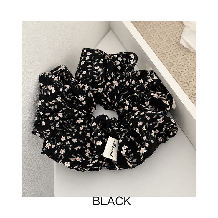 ブラック | 【3color】フラワーブーケシフォンシュシュ ビッグシュシュ | RAKUku