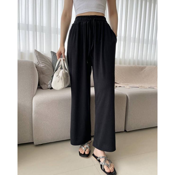 ブラック | サマーイージーパンツ ワイドパンツ カジュアル | RAKUku