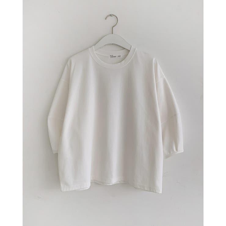 ホワイト | ステッチパフスリーブラウンドトップス ７分袖 オフィス | RAKUku