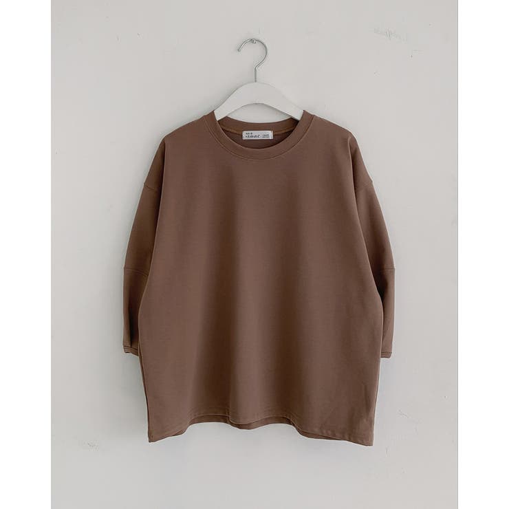 モカ | ステッチパフスリーブラウンドトップス ７分袖 オフィス | RAKUku