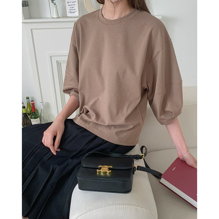 ステッチパフスリーブラウンドトップス ７分袖 オフィス | RAKUku | 詳細画像4 