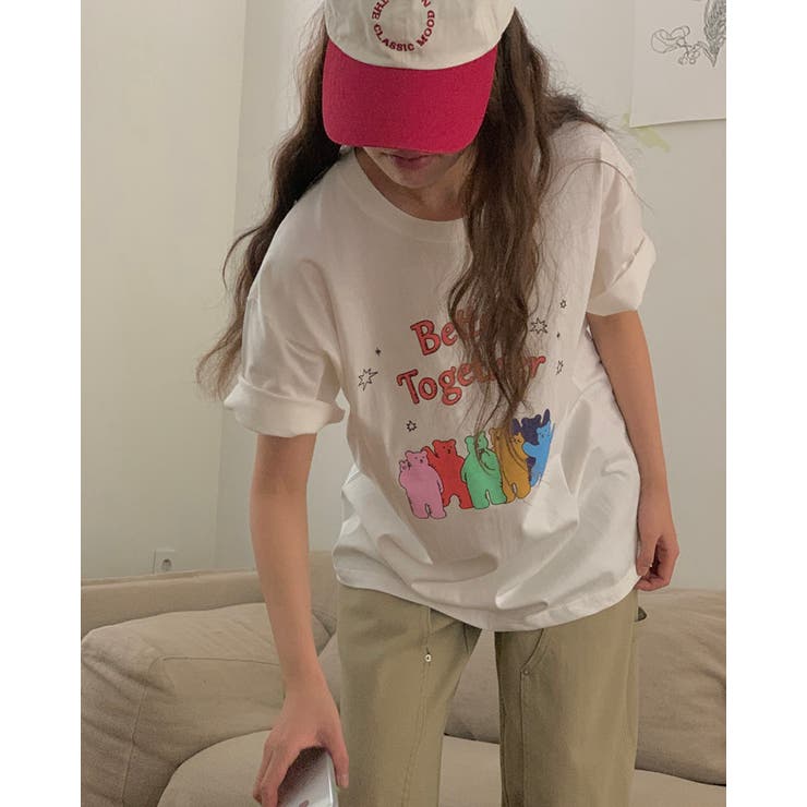 ルーズフィットベアプリントTシャツ レタリング 半袖 | RAKUku | 詳細画像3 
