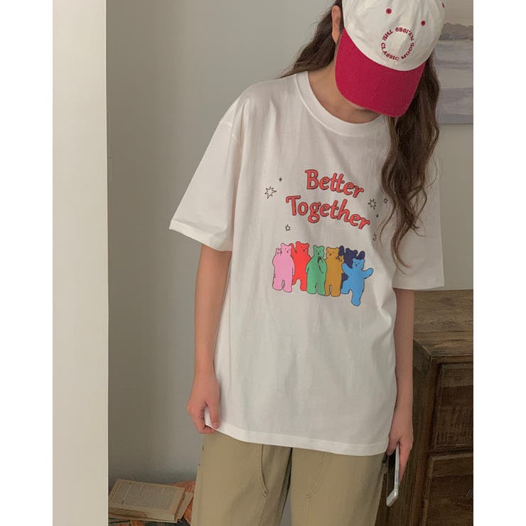 ルーズフィットベアプリントTシャツ レタリング 半袖 | RAKUku | 詳細画像6 