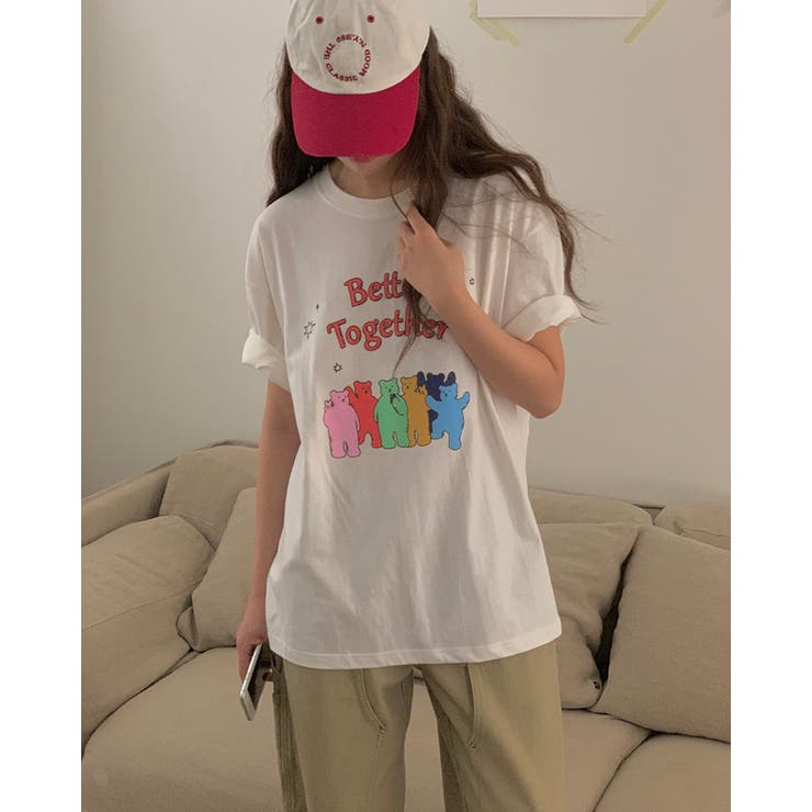ルーズフィットベアプリントTシャツ レタリング 半袖 | RAKUku | 詳細画像7 