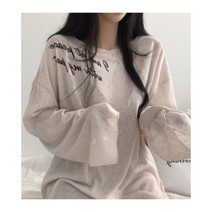 ベージュ | ルーズフィットレタリングシアートップス 長袖 madeinkorea | RAKUku