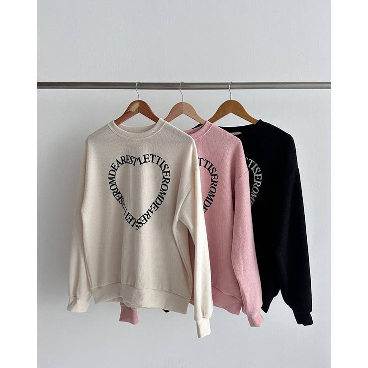 ピンク | フロントハートレタリングニット スウェット オーバーフィット | RAKUku