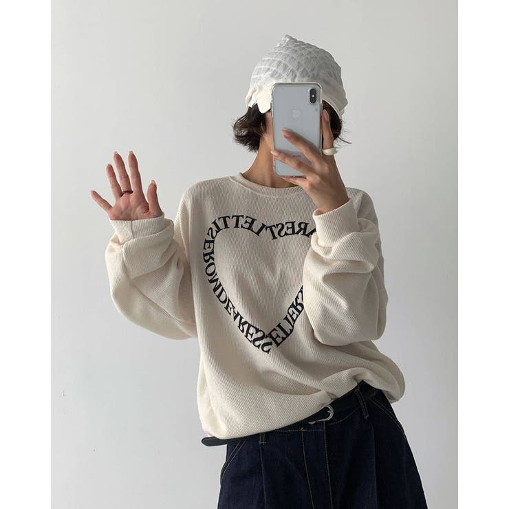 フロントハートレタリングニット スウェット オーバーフィット | RAKUku | 詳細画像2 