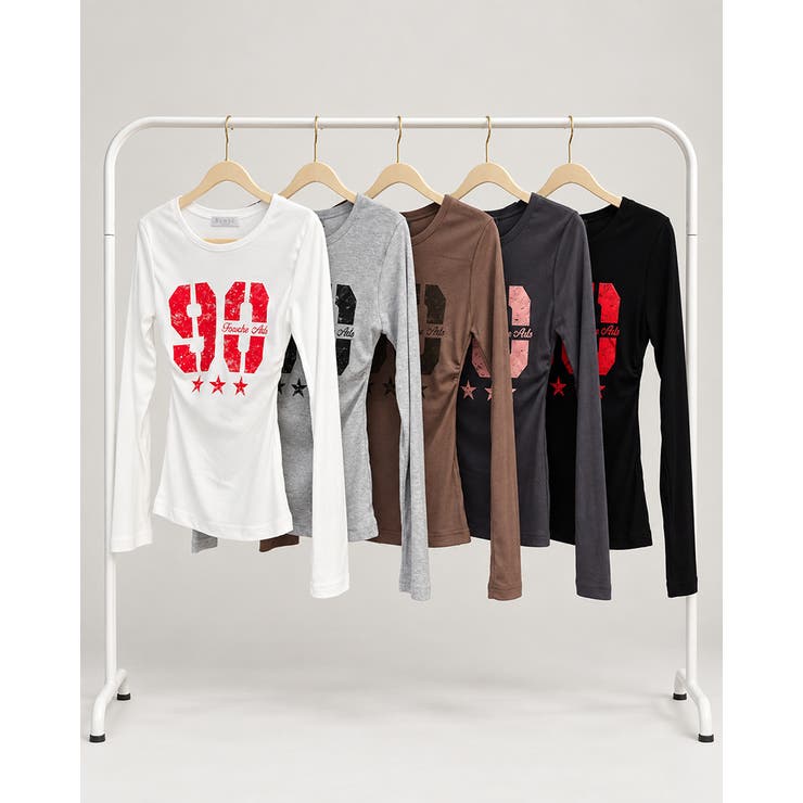 ラウンドネックサイドギャザー長袖レタリングTシャツ カットソー 韓国ファッション | RAKUku | 詳細画像3 