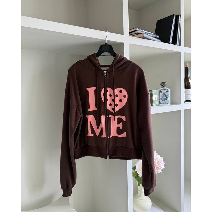 ダークブラウン | 4color アイラブミー ジップアップパーカー | RAKUku