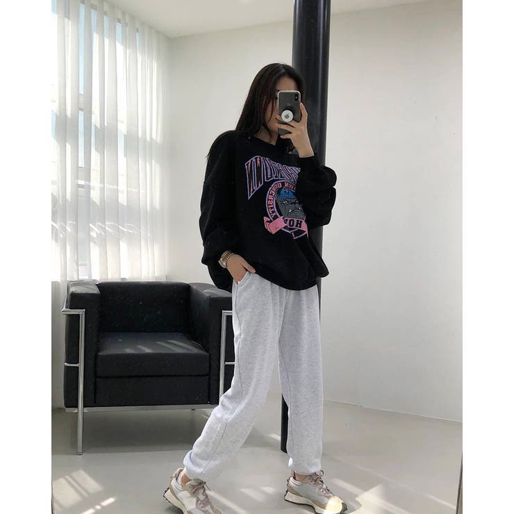 ブラック | 4color オーバーフィットプリントスウェット 長袖 | RAKUku