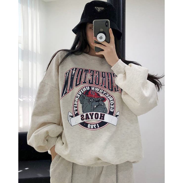 オートミール | 4color オーバーフィットプリントスウェット 長袖 | RAKUku