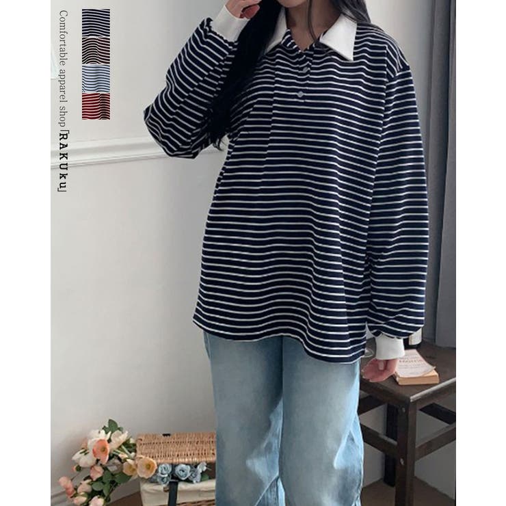 4color ストライプポロシャツ ラガーシャツ | RAKUku | 詳細画像1 