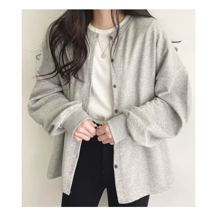 グレー | 2color ラウンドボタンカーディガン スウェット | RAKUku