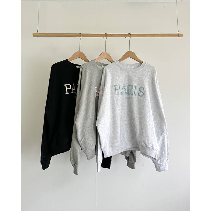 ブラック | 3color オーバーフィット PARIS刺繍裏毛スウェット | RAKUku