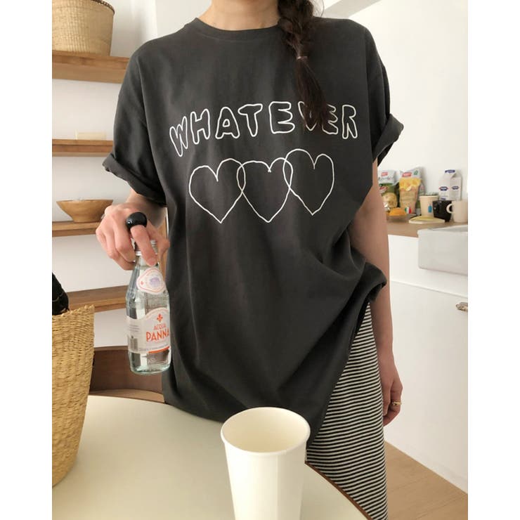 【3color】 ハートラインロゴ オーバーサイズTシャツ | RAKUku | 詳細画像2 