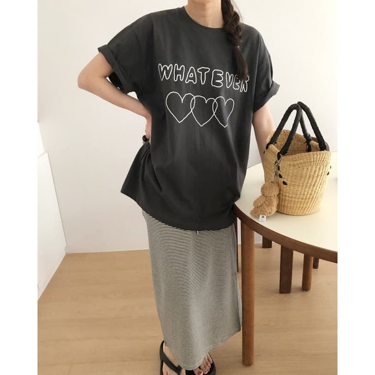 【3color】 ハートラインロゴ オーバーサイズTシャツ | RAKUku | 詳細画像4 