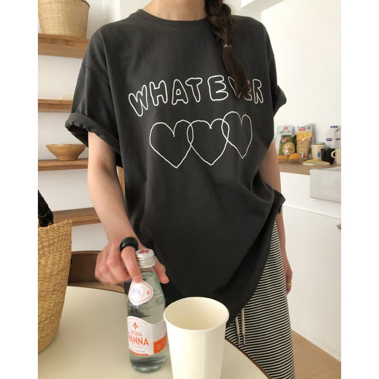 【3color】 ハートラインロゴ オーバーサイズTシャツ | RAKUku | 詳細画像7 