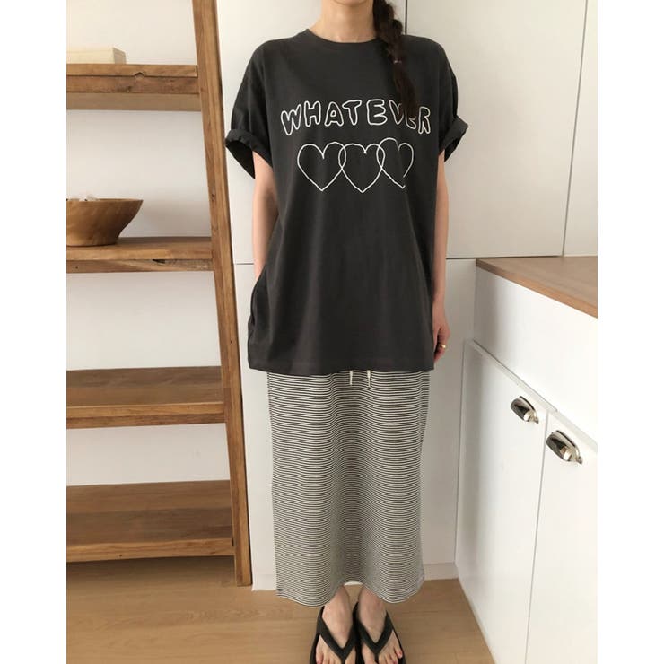 【3color】 ハートラインロゴ オーバーサイズTシャツ | RAKUku | 詳細画像9 