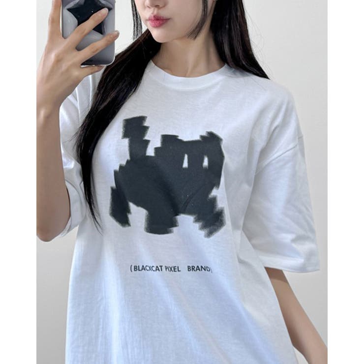 【3color】ピクセルキャット グラフィック ビッグTシャツ | RAKUku | 詳細画像2 
