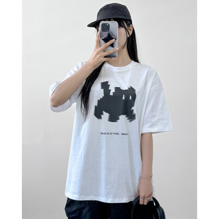 【3color】ピクセルキャット グラフィック ビッグTシャツ | RAKUku | 詳細画像3 
