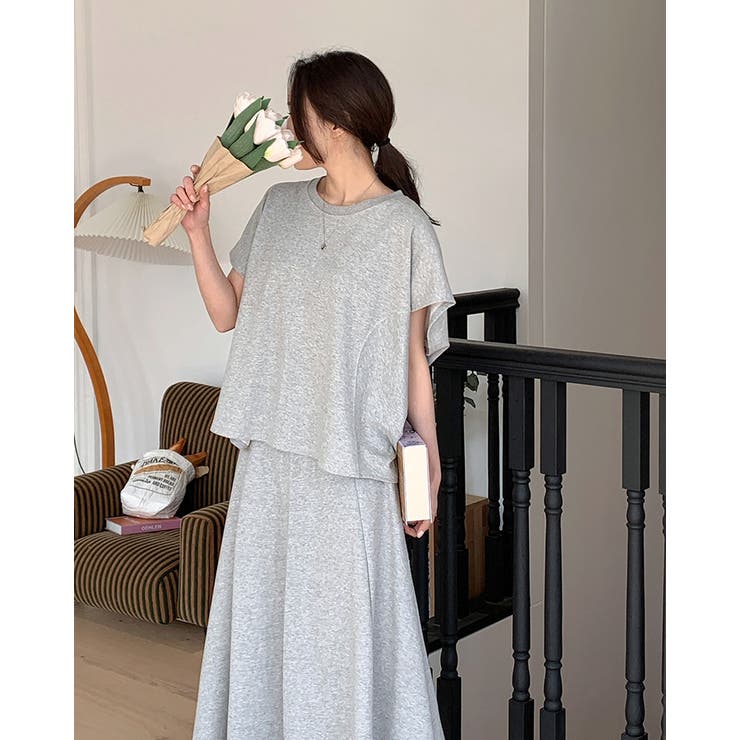 【2color】バックレイヤード フレンチスリーブセットアップ ロングスカート | RAKUku | 詳細画像9 