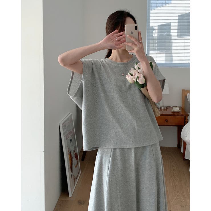 【2color】バックレイヤード フレンチスリーブセットアップ ロングスカート | RAKUku | 詳細画像4 