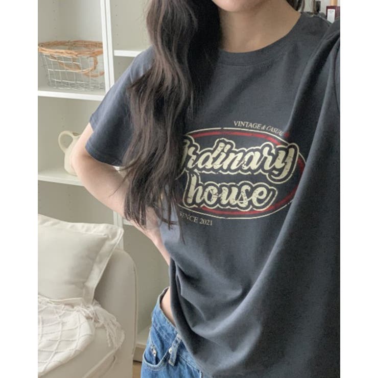 チャコール | 【3color】 ヴィンテージロゴプリントルーズTシャツ 半袖 | RAKUku