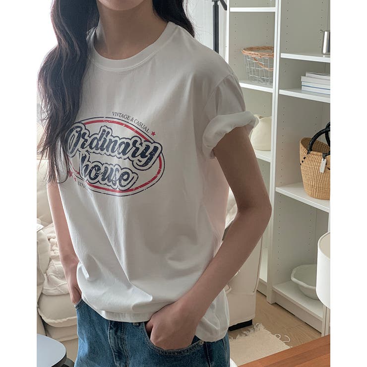 ホワイト | 【3color】 ヴィンテージロゴプリントルーズTシャツ 半袖 | RAKUku