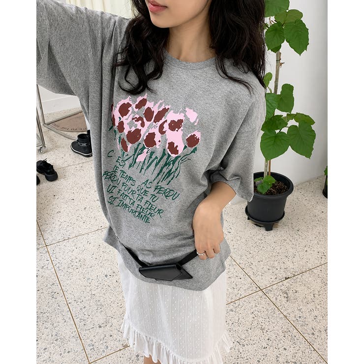 【3color】 フラワーアートプリント ゆるシルエット半袖Tシャツ | RAKUku | 詳細画像2 