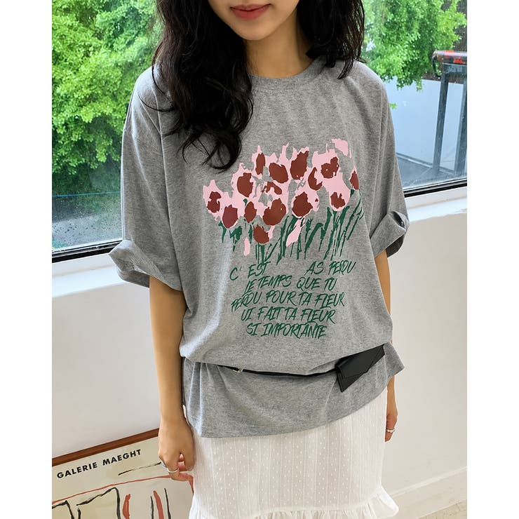 【3color】 フラワーアートプリント ゆるシルエット半袖Tシャツ | RAKUku | 詳細画像3 