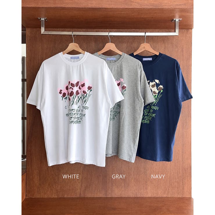 【3color】 フラワーアートプリント ゆるシルエット半袖Tシャツ | RAKUku | 詳細画像4 