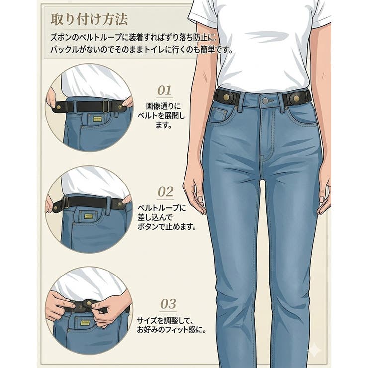 【2本セット】バックルなし ゴムベルト 男女兼用 | RAKUku | 詳細画像6 