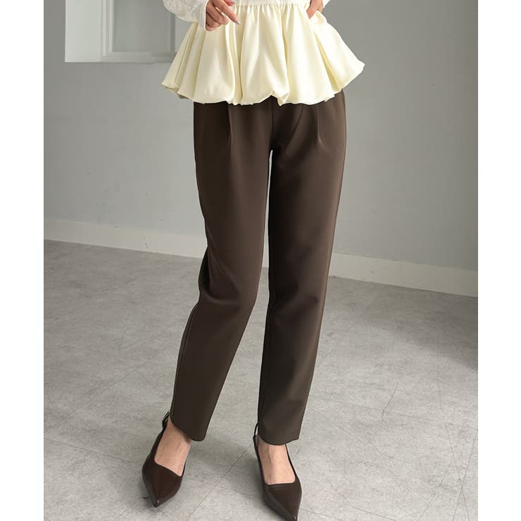ダークブラウン | 【S～5Lサイズ展開】美脚シルエットタックパンツ 股下65㎝ | RANAN